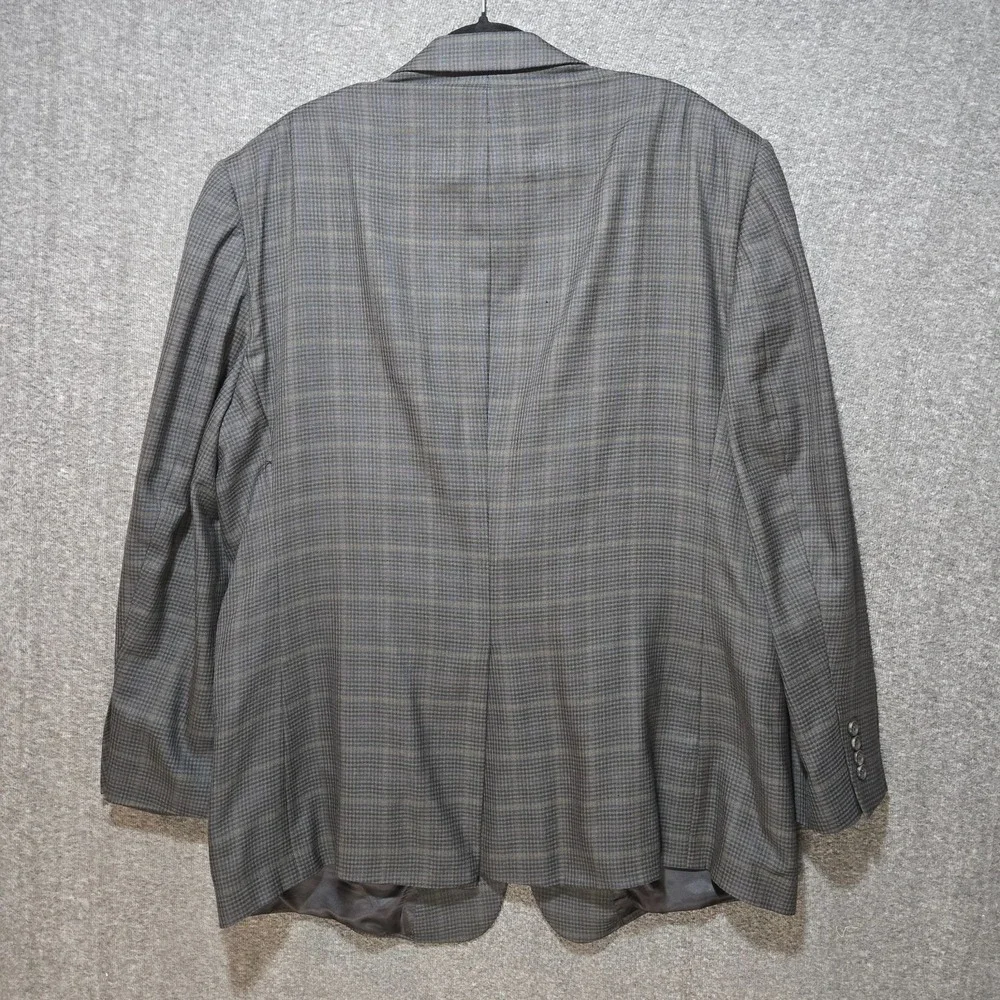 Jos A Bank Signature Sport Coat 48R Gray Windowpane Plaid Wool And Silk Blazer